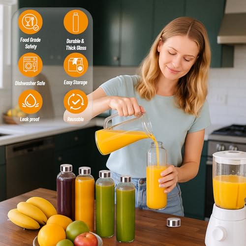 Luxfuel 32 oz Clear Glass Water Bottles with Lids, Reusable Glass Juice Bottles with Stainless Steel Cap for Juicing, Refrigerator, 100% Leak Proof, BPA Free, Gift Set of 3 - Image 5