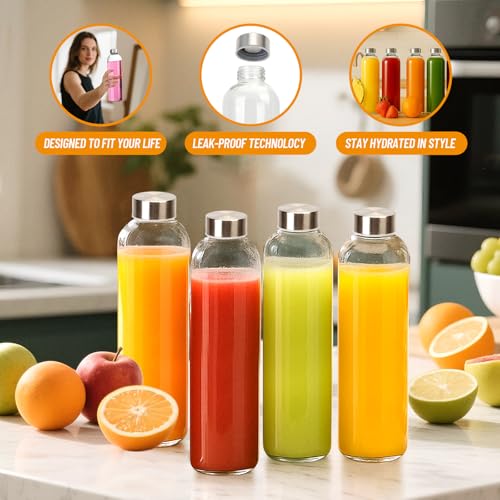 Luxfuel 32 oz Clear Glass Water Bottles with Lids, Reusable Glass Juice Bottles with Stainless Steel Cap for Juicing, Refrigerator, 100% Leak Proof, BPA Free, Gift Set of 3 - Image 3