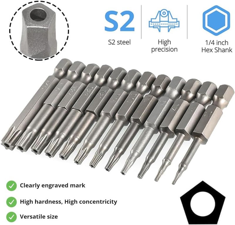 Eyech مجموعة 10 قطع من رؤوس مفكات البراغي المغناطيسية على شكل خماسي 14 بوصة مع عمود سداسي 5 نقاط أمان مقاوم للتلاعب 215735مم 50مم CrV - Image 3