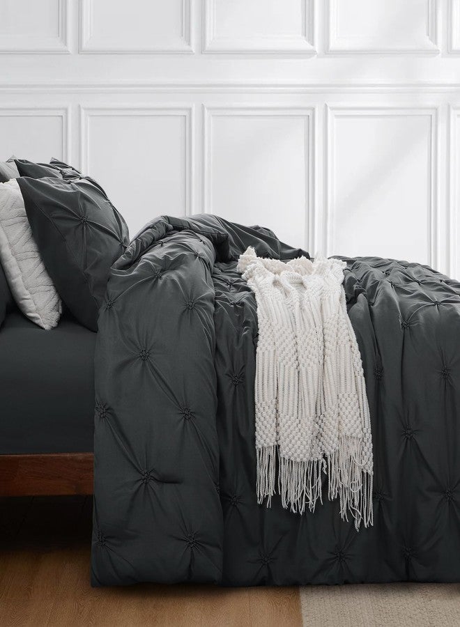 Aisbo Pintuck Comforter Set Twin - Anthracite Grey Pinch Pleated 2-Pieces Comforter Set Soft and Lightweight, All Season Down Alternative Comforter for Twin Size Bed with 1 Pillow Shams - Image 3