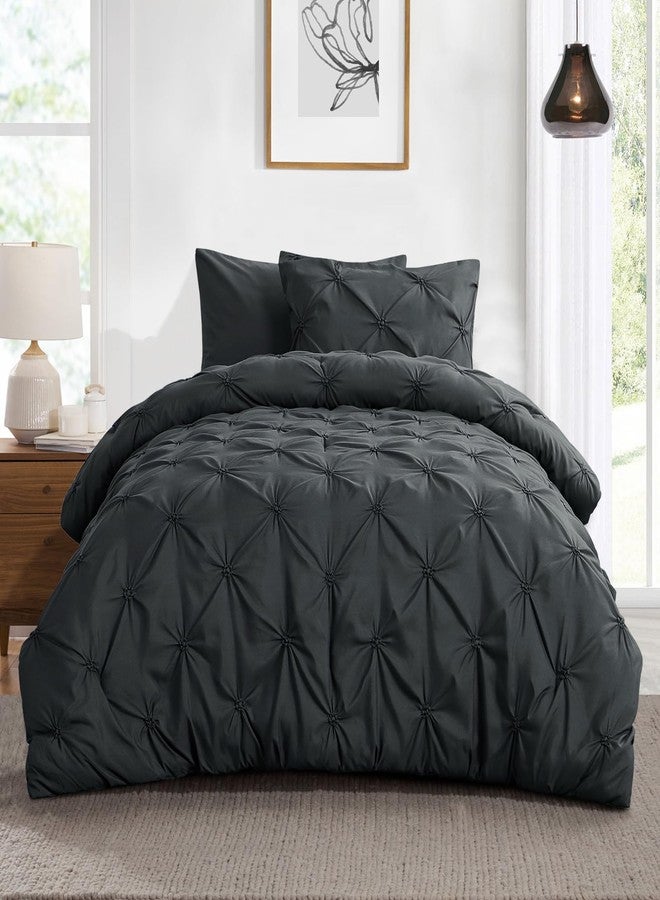 Aisbo Pintuck Comforter Set Twin - Anthracite Grey Pinch Pleated 2-Pieces Comforter Set Soft and Lightweight, All Season Down Alternative Comforter for Twin Size Bed with 1 Pillow Shams - Image 1