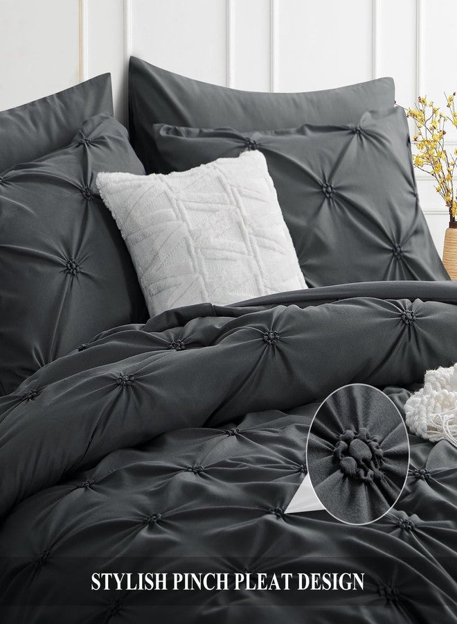 Aisbo Pintuck Comforter Set Twin - Anthracite Grey Pinch Pleated 2-Pieces Comforter Set Soft and Lightweight, All Season Down Alternative Comforter for Twin Size Bed with 1 Pillow Shams - Image 4