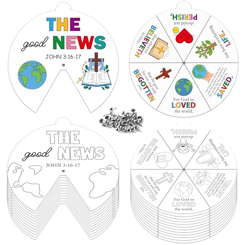 COcnny Religious Christian Craft Activities 24 Sets John 316 Coloring Crafts for Kids Color Your Own Bible Wheel Cards DIY Jesus Biblical The Good News Art Paper Game for Sunday School Class Home - Image 1