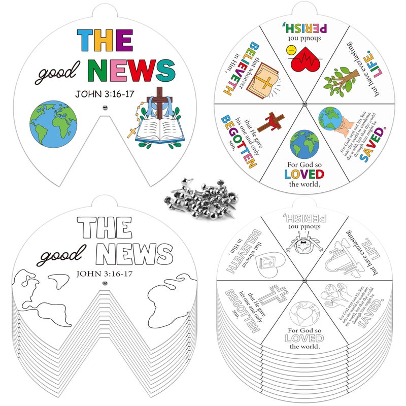 COcnny Religious Christian Craft Activities 24 Sets John 316 Coloring Crafts for Kids Color Your Own Bible Wheel Cards DIY Jesus Biblical The Good News Art Paper Game for Sunday School Class Home - Image 3