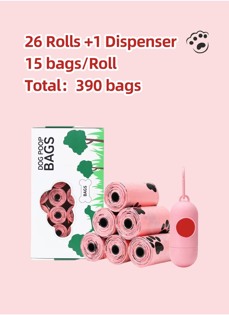 ShineShe - 26 Rolls Dog Bags Pet Dog Supplies for Dogs, including 1pcs Pink Adjustable Dispenser, Extra Thick and Strong, 100% Leak Proof, Biodegradable Waste Bag - Image 1