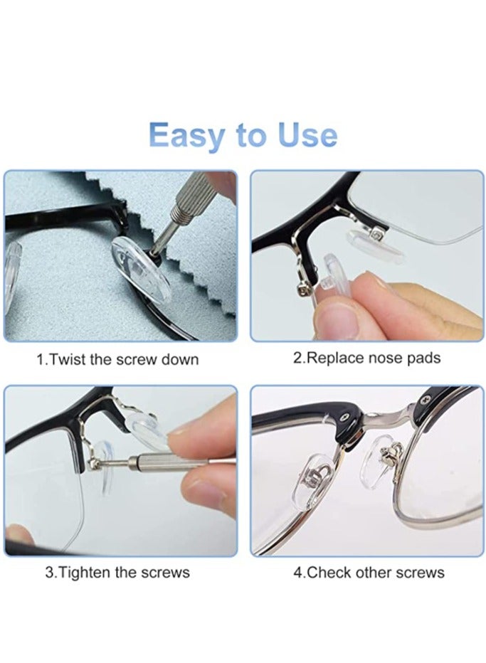KASTWAVE وسادات أنف لاصقة للنظارات، 25 زوجًا من وسادات الأنف المصنوعة من السيليكون، وسادة أنف مضادة للانزلاق، طقم إصلاح النظارات مع براغي ومفك براغي وقطعة قماش للتنظيف  - Image 2