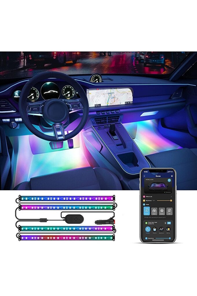 ريحني أضواء LED للسيارة، أضواء داخلية RGBIC ذكية مع تحكم تطبيقي، 4 أوضاع موسيقى، 30 Scen - Image 1