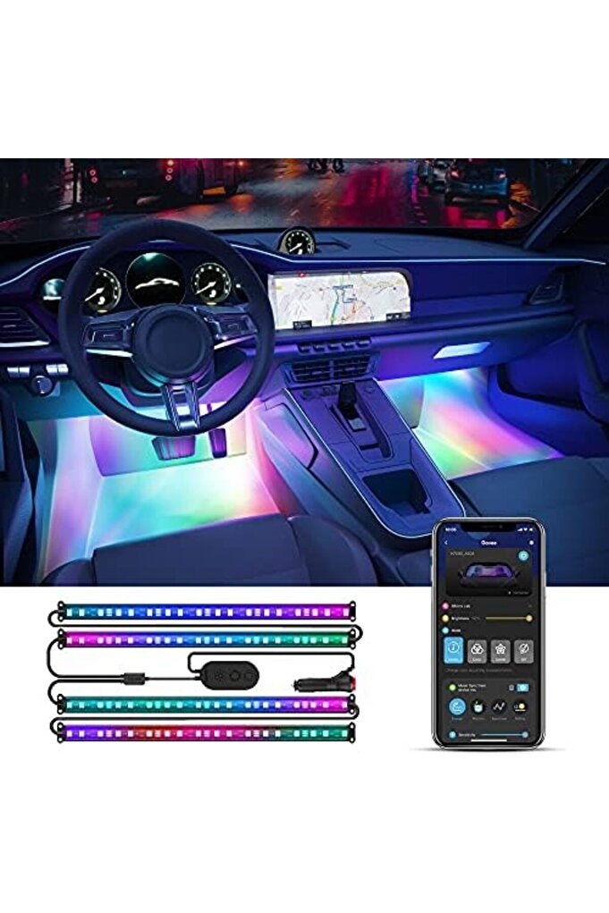 ريحني أضواء LED للسيارة، أضواء داخلية RGBIC ذكية مع تحكم تطبيقي، 4 أوضاع موسيقى، 30 Scen - Image 2