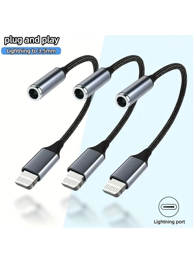 3 Pack Lightning to 35mm Audio Adapter Braided Cable for iPhone 14 13 12 11 - Image 1
