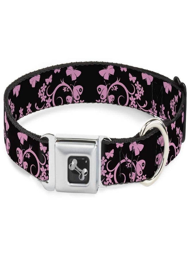 Buckle Down Buckle-Down Seatbelt Buckle Dog Collar - Butterfly Garden Black/Pink - 1" Wide - Fits 15-26" Neck - Large - Image 1