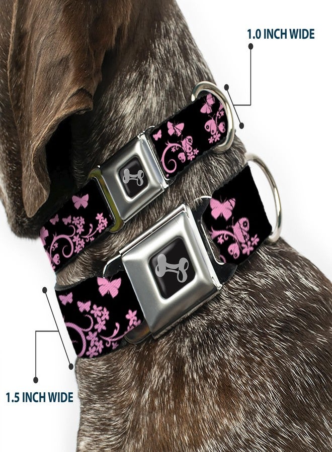 Buckle Down Buckle-Down Seatbelt Buckle Dog Collar - Butterfly Garden Black/Pink - 1" Wide - Fits 15-26" Neck - Large - Image 2