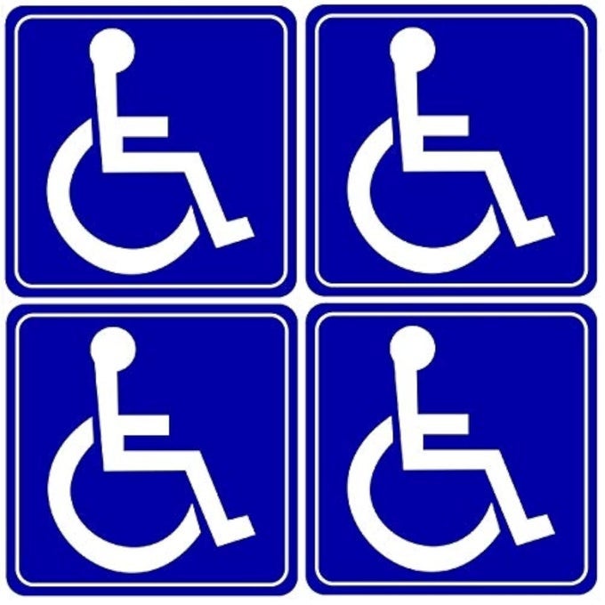 OutdoorIndoor 4 Pack 35 X 35 Handicap Disabled Wheelchair Symbol Window Door Bumper Sticker Decals Back Self Adhesive Vinyl