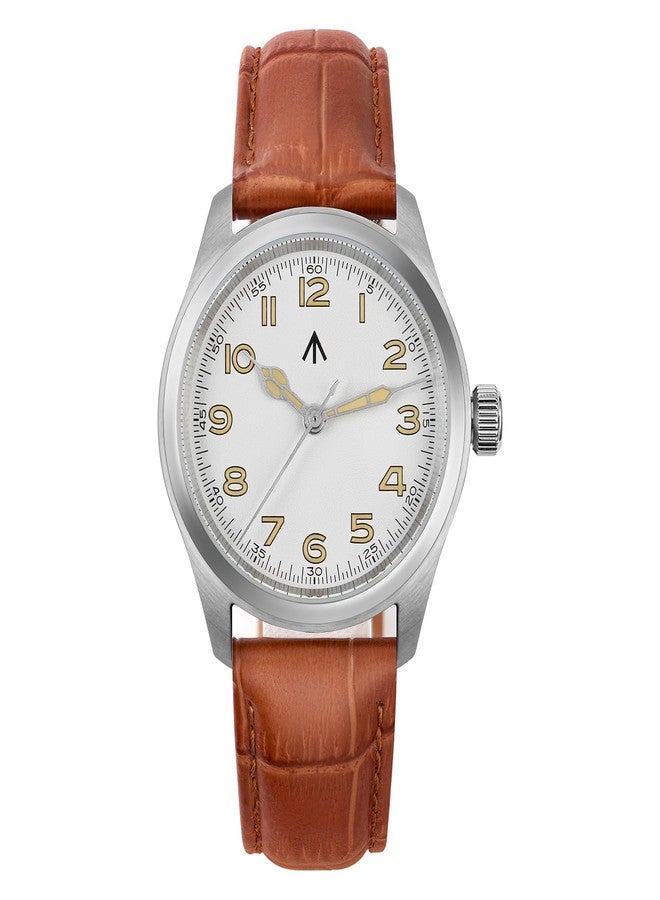 TACTICAL FROG Militado ML08 Japanese Sweep VH31 Field Watch 38mm Men's Military Watch Sapphire Crystal 10 ATM Waterproof Analog Watches for Men and Women, White Yellow Dial/Brown Leather Strap - Image 1