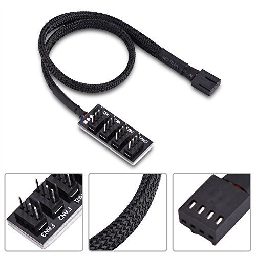 Bewinner 4-Pin PWM Fan Hub, 4-pin Male for CPU Fan PC Fans Hub, Computer CPU/Case Fan Power Multi Splitter Connector Cable Adapter for 12V Computer 3-pin 4-pin Fans - Image 2
