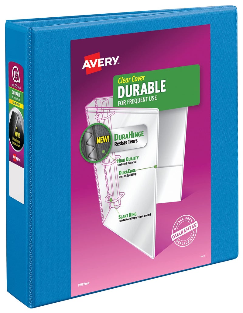 Avery Durable View 3 Ring Binder, 1-1/2 Inch Slant Rings, 1 Pool Blue Binder (17834) - Image 1