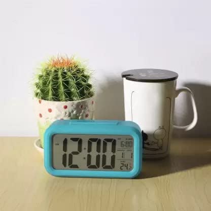 DIYASHI Digital Smart Backlight Battery Operated Alarm Table Clock with Automatic Sensor Date Temperature Blue - Image 4