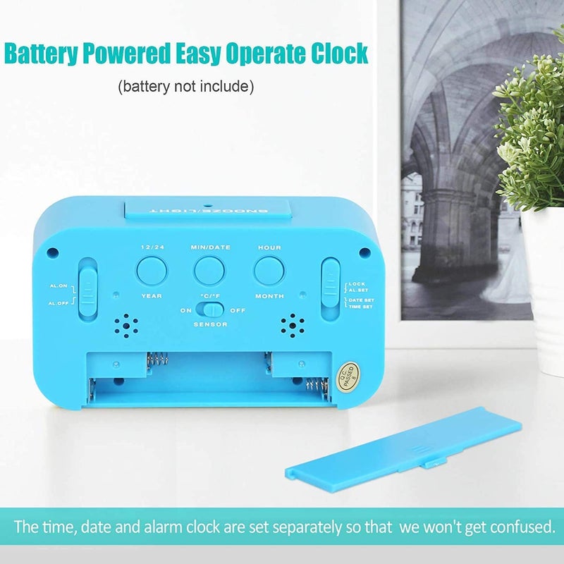 DIYASHI Digital Smart Backlight Battery Operated Alarm Table Clock with Automatic Sensor Date Temperature Blue - Image 3