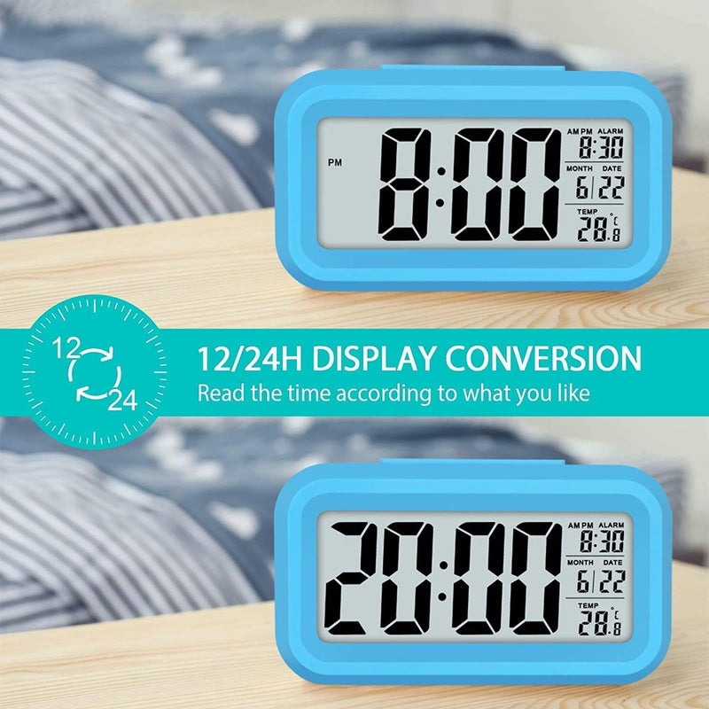 DIYASHI Digital Smart Backlight Battery Operated Alarm Table Clock with Automatic Sensor Date Temperature Blue - Image 5
