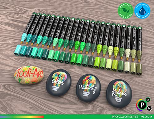 TOOLI-ART TOOLIART 22 Acrylic Paint Markers Paint Pens Pro Color Series Set 3mm Medium Tip for Rock Painting Glass Mugs Wood Metal Glass Paint Canvas DIY Non Toxic Waterbased Quick Drying GREENS - Image 3