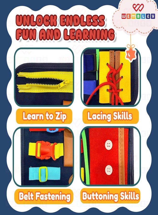 Wembley Navy Busy Book | Sensory Book for Early Education | Portable Montessori Toy for Toddlers | Fun Zipper Activity Set with 14 Activities | Learning Busy Board for Toddlers with Easy Carry Belt - Image 4