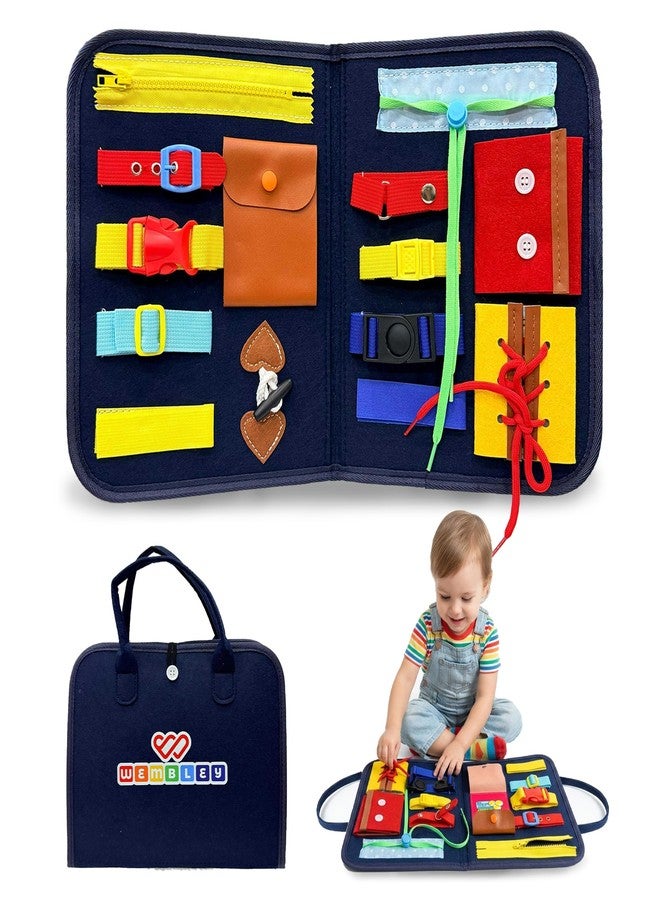 Wembley Navy Busy Book | Sensory Book for Early Education | Portable Montessori Toy for Toddlers | Fun Zipper Activity Set with 14 Activities | Learning Busy Board for Toddlers with Easy Carry Belt - Image 1