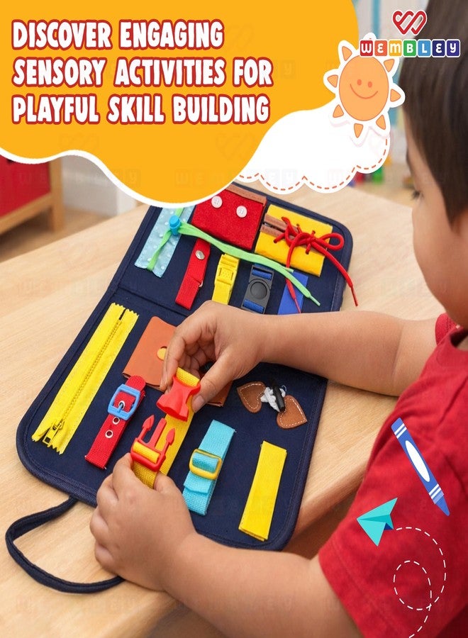 Wembley Navy Busy Book | Sensory Book for Early Education | Portable Montessori Toy for Toddlers | Fun Zipper Activity Set with 14 Activities | Learning Busy Board for Toddlers with Easy Carry Belt - Image 3