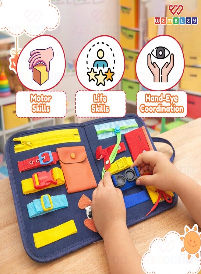 Wembley Navy Busy Book | Sensory Book for Early Education | Portable Montessori Toy for Toddlers | Fun Zipper Activity Set with 14 Activities | Learning Busy Board for Toddlers with Easy Carry Belt - Image 5
