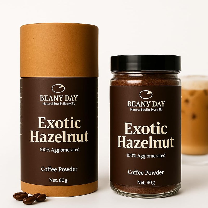 Beany Day قهوة فورية من بندق بياني داي الغريبة | 100% نقية، بدون شوكولاتة أو مواد حافظة | قوية وعطرية | ساخنة/باردة، لاتيه، كابتشينو | 80 جرام | تصنع 40 كوب - Image 1