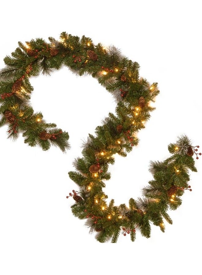 2.7Meters Artificial Garland with 50 LED Lights Red Berry Pinecone Garland Lights Battery Operated Holiday Decoration Christmas (B) - Image 4