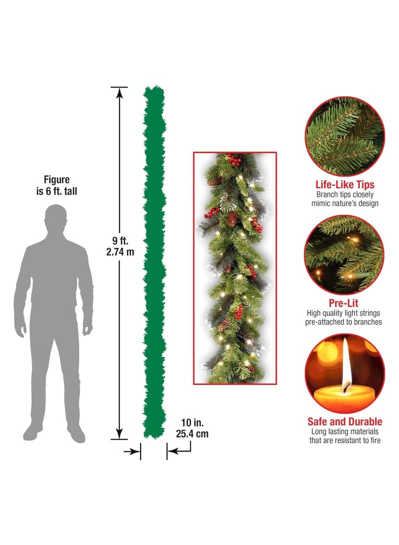 2.7Meters Artificial Garland with 50 LED Lights Red Berry Pinecone Garland Lights Battery Operated Holiday Decoration Christmas (B) - Image 2