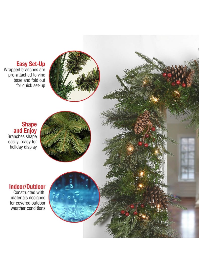 2.7Meters Artificial Garland with 50 LED Lights Red Berry Pinecone Garland Lights Battery Operated Holiday Decoration Christmas (B) - Image 3