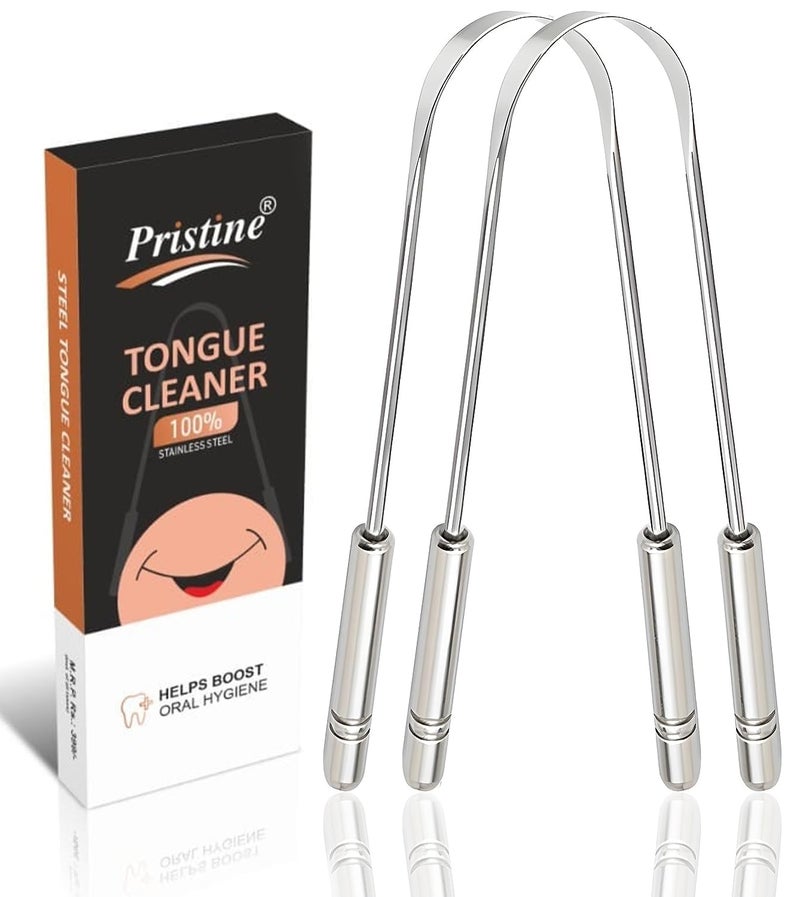 Pristine Tongue Cleaner Bad Breath Treatment For Adults & Kids, 100% Stainless Steel Tongue Cleaner For Oral Care, Easy to Use Tongue Cleaner For Hygiene (2 - Pieces) - Image 1