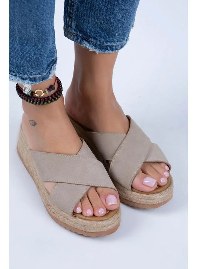 Manijero  Tegan Women's Genuine Leather Double-Band Cross Sandal in Beige Suede. for Women | Best Price UAE