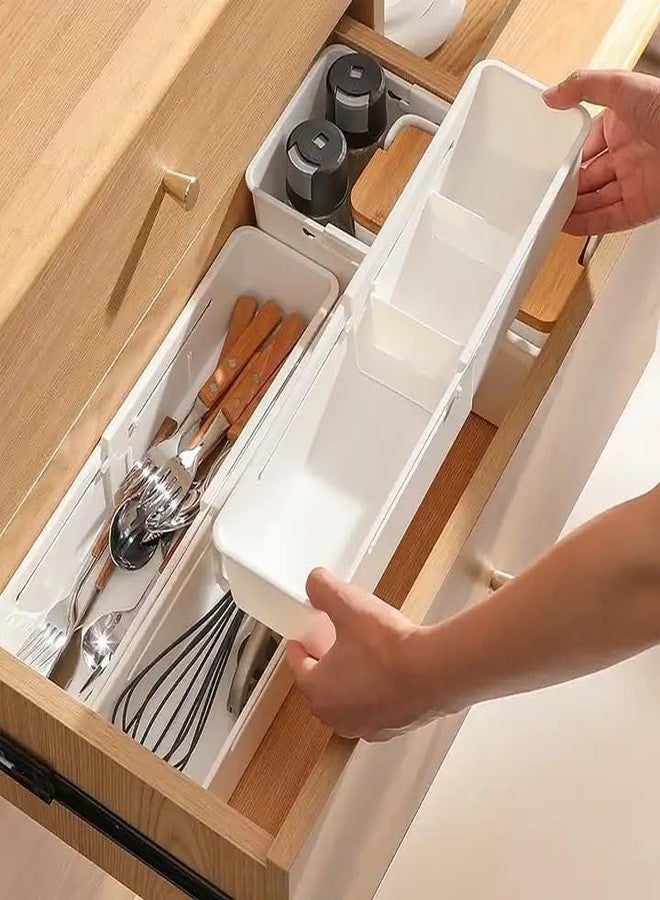 Homava Multipurpose Plastic Retractable Expandable Home Cabinet Space Small Storage | Pack-3 | White | Plastic - Image 1