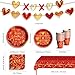 Baolaiballoon Valentines Day Party Supplies Tableware Set Red Heart Love Paper Plates Napkins Cups Tablecloth Banner for Valentines Day Party Decorations Serves 24 - Image 4