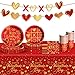 Baolaiballoon Valentines Day Party Supplies Tableware Set Red Heart Love Paper Plates Napkins Cups Tablecloth Banner for Valentines Day Party Decorations Serves 24 - Image 2
