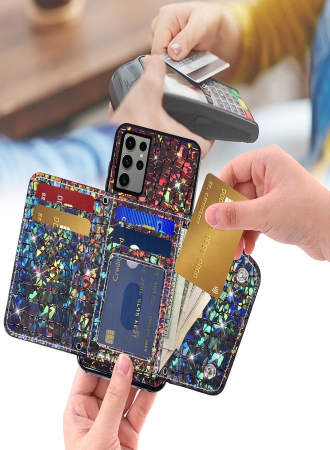 Asuwish Phone Case for Samsung Galaxy S23 Ultra 5G Wallet Cover with Screen Protector and Card Holder Stand Leather Bling Glitter Cell Accessories S23Ultra 23S S 23 23Ultra 6.8 inch Women Men Black - Image 3