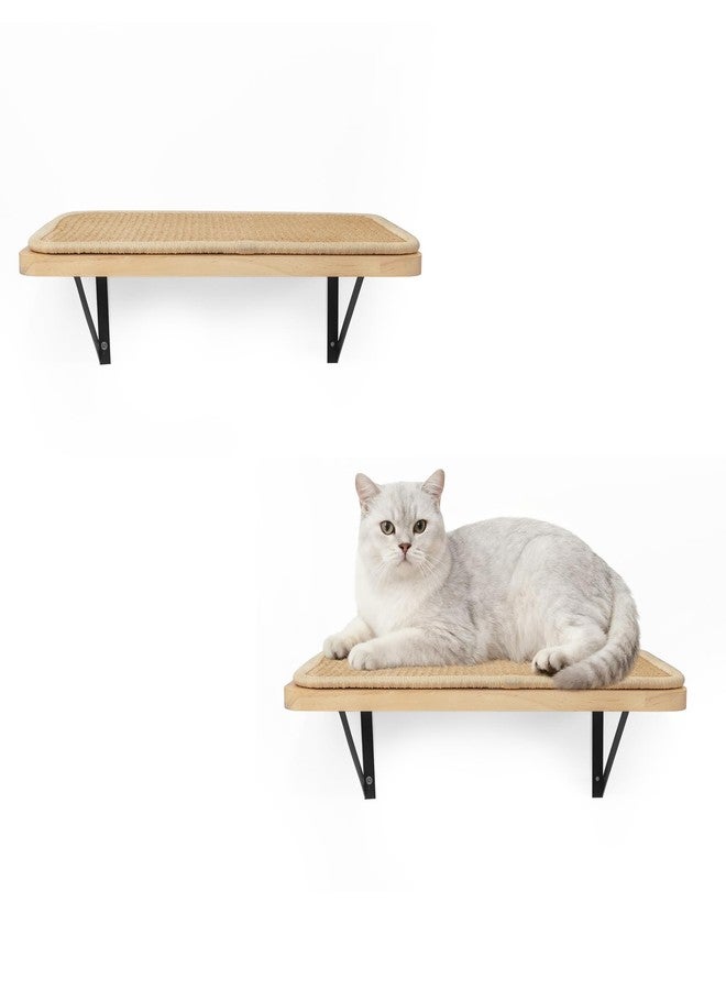 PELUOMOZ 2PCS Cat Wall Shelves with Scratching Mat, 16.6x9.7 Inch Cats Wall Furniture, Solid Pine Wood Kitten Wall Mounted Floating Shelf, Window Perch Hammock for Pets Sleeping, Playing, Climbing - Image 1