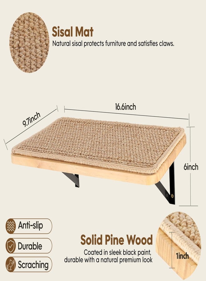 PELUOMOZ 2PCS Cat Wall Shelves with Scratching Mat, 16.6x9.7 Inch Cats Wall Furniture, Solid Pine Wood Kitten Wall Mounted Floating Shelf, Window Perch Hammock for Pets Sleeping, Playing, Climbing - Image 3