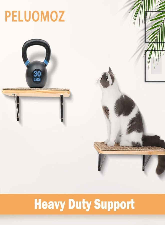 PELUOMOZ 2PCS Cat Wall Shelves with Scratching Mat, 16.6x9.7 Inch Cats Wall Furniture, Solid Pine Wood Kitten Wall Mounted Floating Shelf, Window Perch Hammock for Pets Sleeping, Playing, Climbing - Image 2