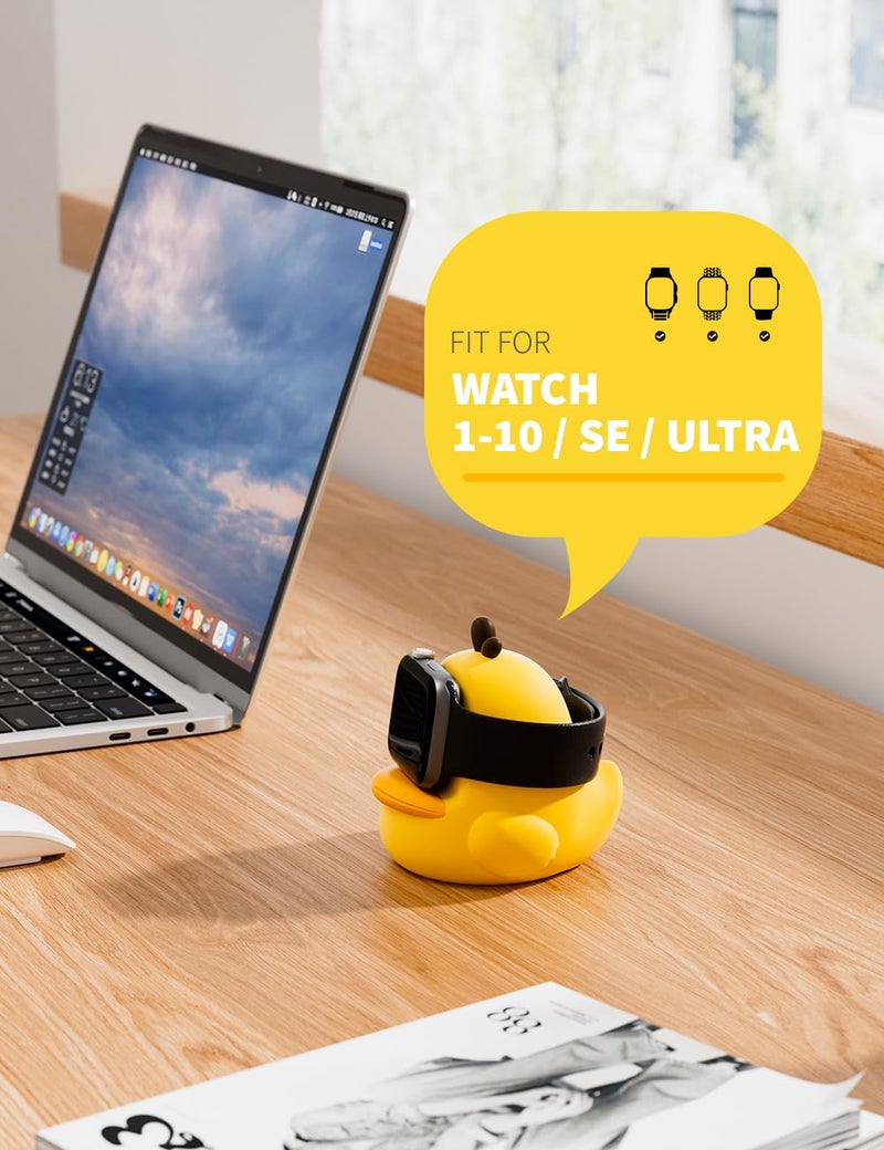 ELETIUO Charger Stand Compatible with Apple Watch Series 49/46/45/44/42/41/40/38mm iWatch Ultra2/Ultra/10/9/8/SE2/7/6/SE/5/4/3/2/1,Cute Duck Silicone Dock,Supports Night Stand Mode,Yellow - Image 2
