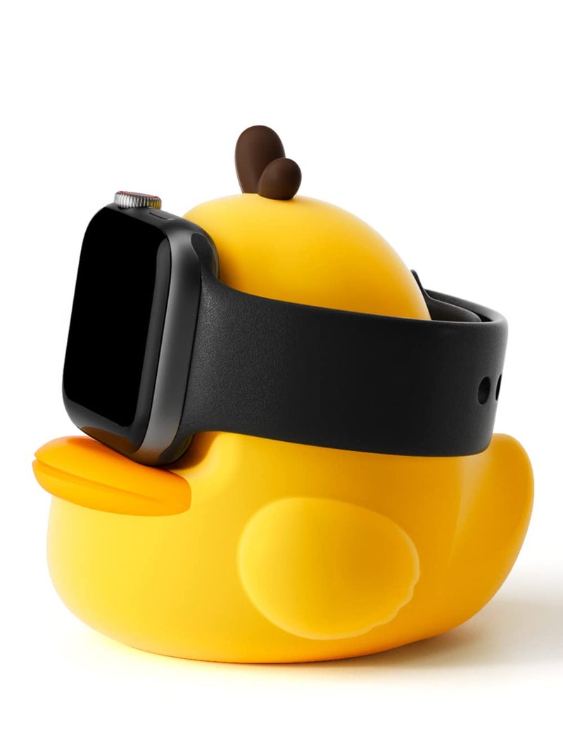 ELETIUO Charger Stand Compatible with Apple Watch Series 49/46/45/44/42/41/40/38mm iWatch Ultra2/Ultra/10/9/8/SE2/7/6/SE/5/4/3/2/1,Cute Duck Silicone Dock,Supports Night Stand Mode,Yellow - Image 1