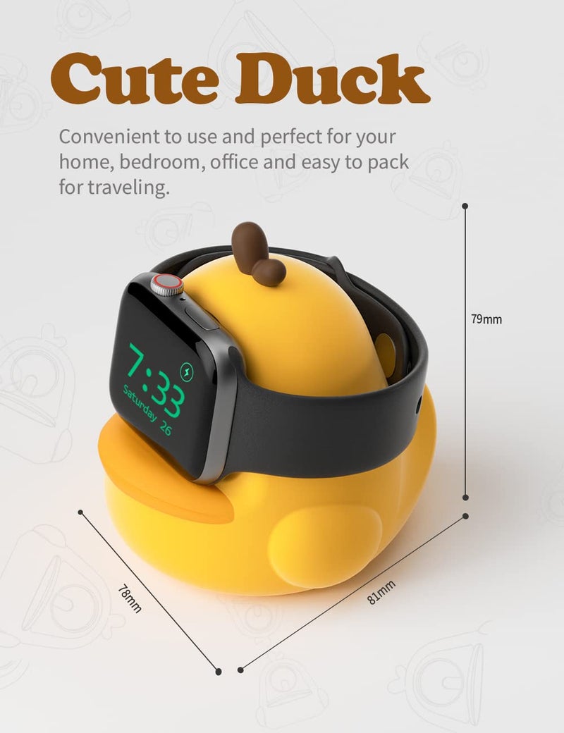 ELETIUO Charger Stand Compatible with Apple Watch Series 49/46/45/44/42/41/40/38mm iWatch Ultra2/Ultra/10/9/8/SE2/7/6/SE/5/4/3/2/1,Cute Duck Silicone Dock,Supports Night Stand Mode,Yellow - Image 5
