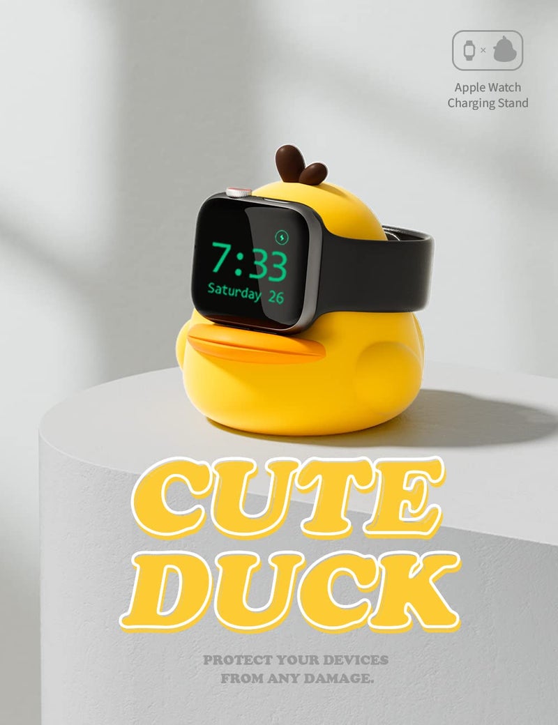ELETIUO Charger Stand Compatible with Apple Watch Series 49/46/45/44/42/41/40/38mm iWatch Ultra2/Ultra/10/9/8/SE2/7/6/SE/5/4/3/2/1,Cute Duck Silicone Dock,Supports Night Stand Mode,Yellow - Image 3