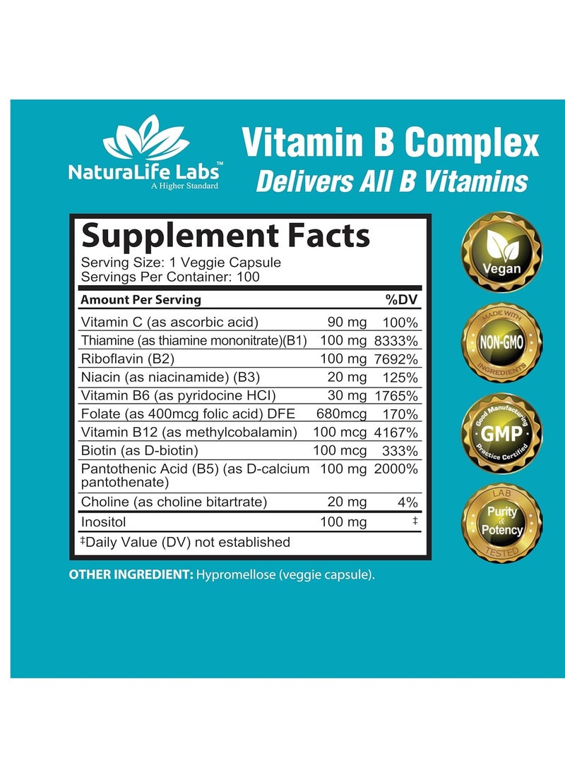 NaturaLife Labs itamin B Complex Nervous System Support 100 Veggie Capsules 100 Servings - Image 3
