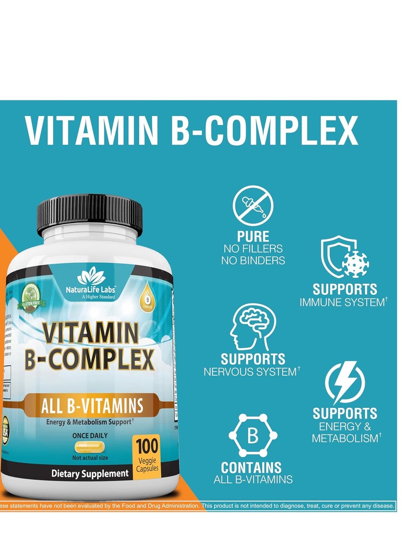 NaturaLife Labs itamin B Complex Nervous System Support 100 Veggie Capsules 100 Servings - Image 4