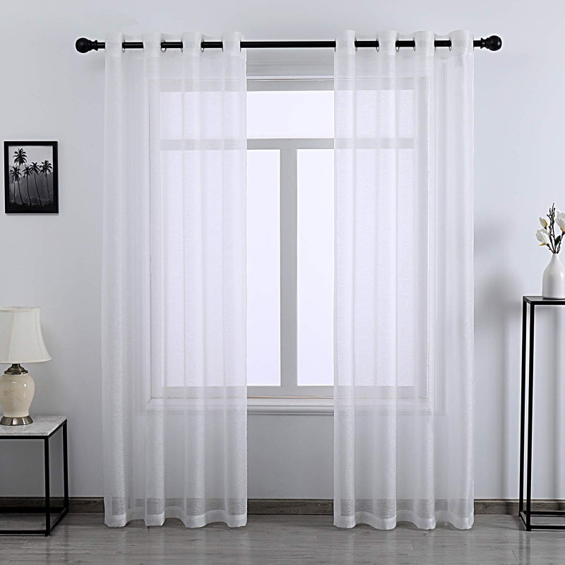 DONREN Sheer Pure White Curtain Panels Bedroom Home Decoration Luxury Solid Textured Sheer Panels with Ring Top 2 Pack52 W x 84 Inches Long