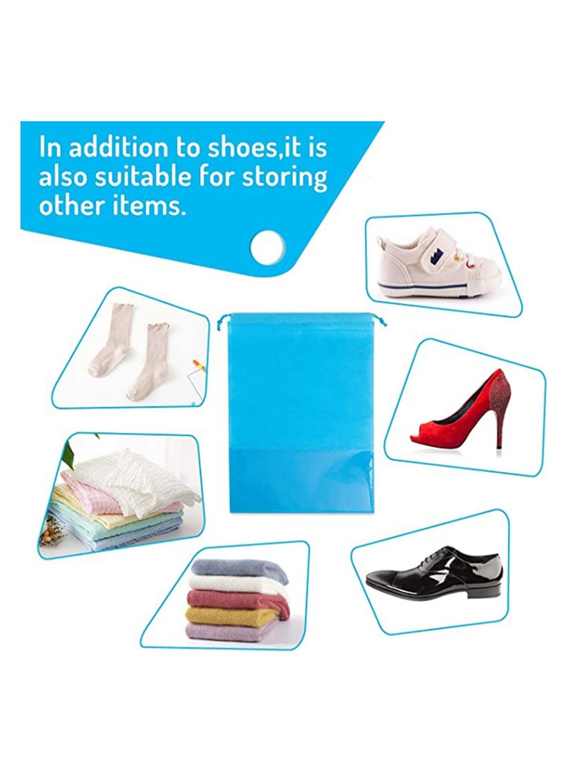 Y&D Portable Travel Shoe Bag, 15 Pieces Large Repeatable Non-Woven Dustproof Drawstring Shoes Pouch Storage Bags with Transparent Slot and Visual Window for Men Women by KASTWAVE (Gray, Blue, Black)  - Image 4