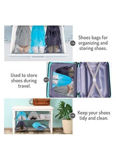 Y&D Portable Travel Shoe Bag, 15 Pieces Large Repeatable Non-Woven Dustproof Drawstring Shoes Pouch Storage Bags with Transparent Slot and Visual Window for Men Women by KASTWAVE (Gray, Blue, Black)  - Image 3