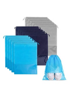 Y&D Portable Travel Shoe Bag, 15 Pieces Large Repeatable Non-Woven Dustproof Drawstring Shoes Pouch Storage Bags with Transparent Slot and Visual Window for Men Women by KASTWAVE (Gray, Blue, Black)  - Image 1